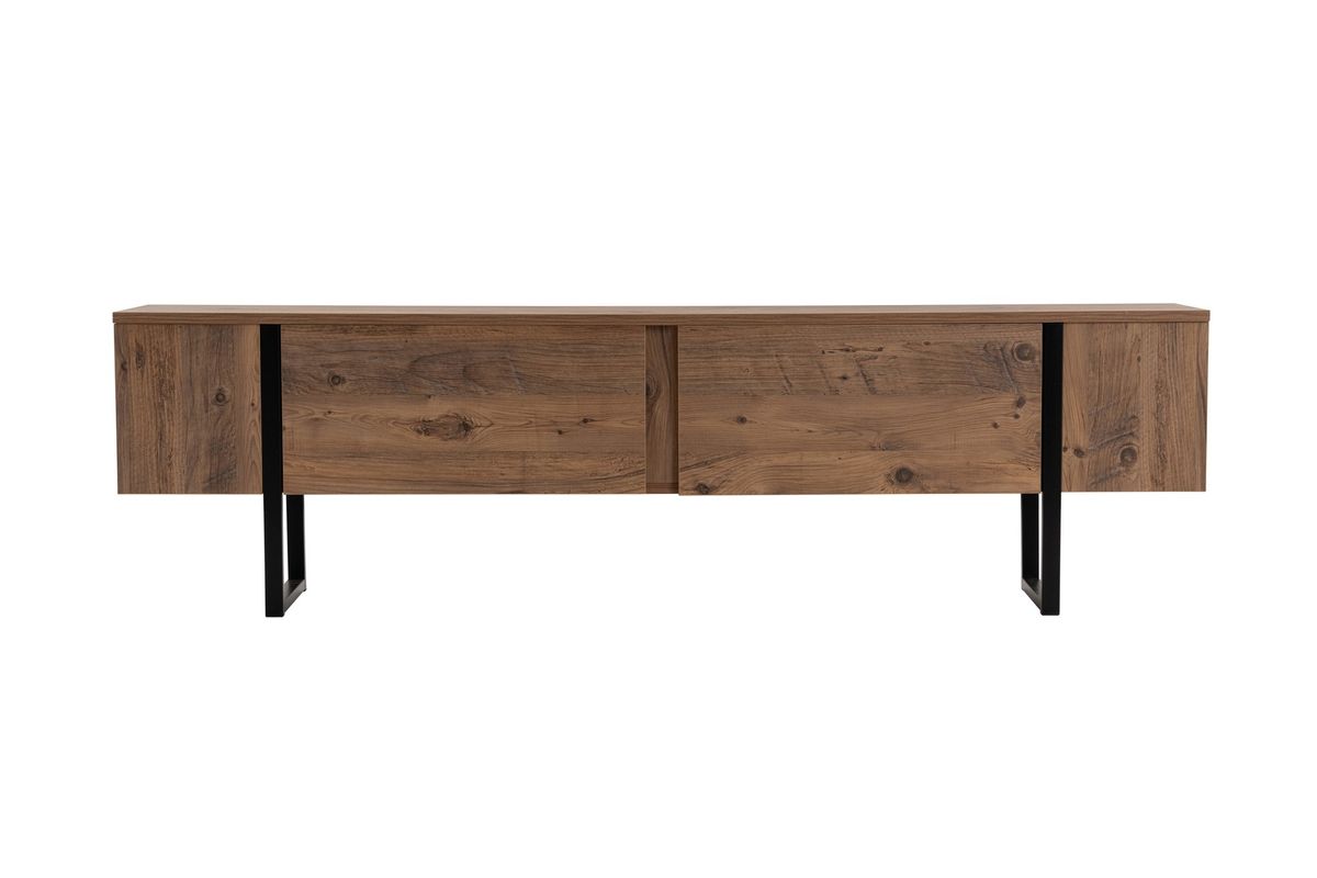 NORDVÄRK Serenity TV-bord, m. 2 låger - Atlantic Pine melamin og sort (180x29,5)