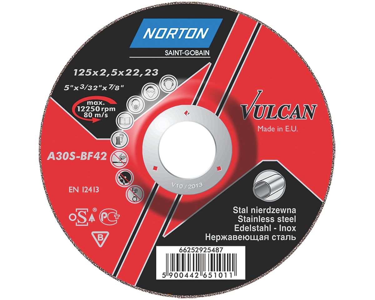 Norton Vulcan skæreskive 125x2,5x22,2 mm til jern & rustfrit stål A30S-Bf Inox 42