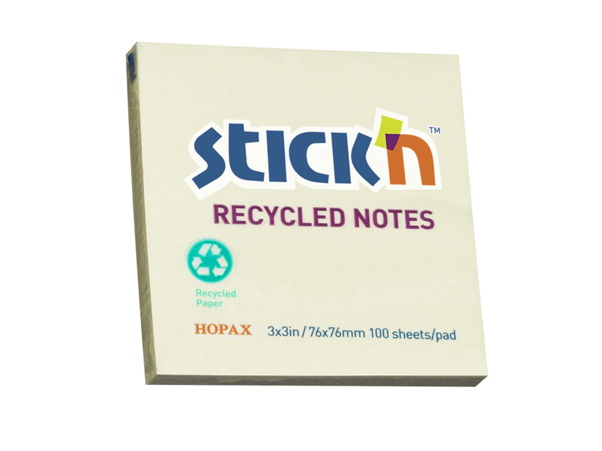 Notes 76x76 mm Stick'n gul Genbrug