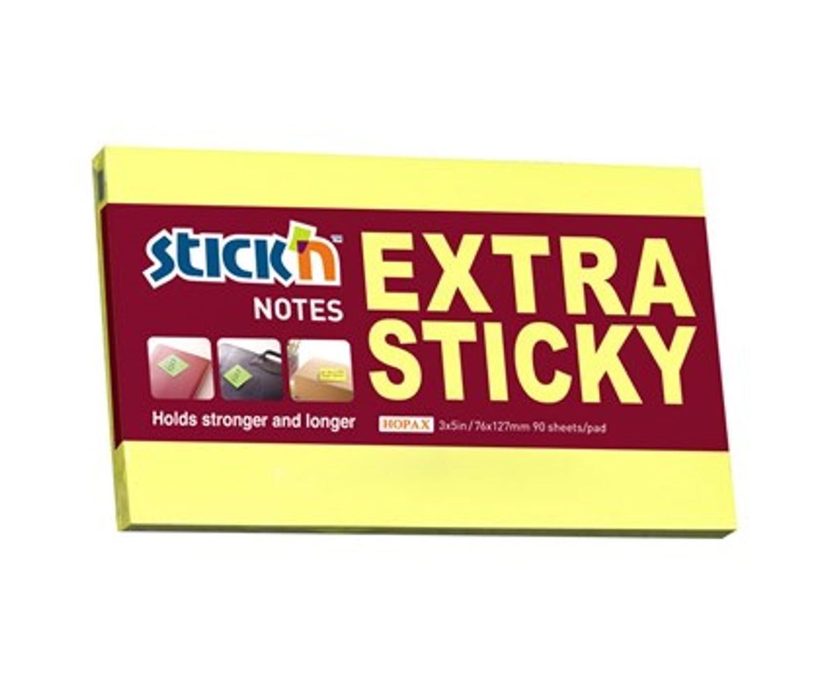 Notes Stick ´N Extra Sticky gul - 76 x 127 mm