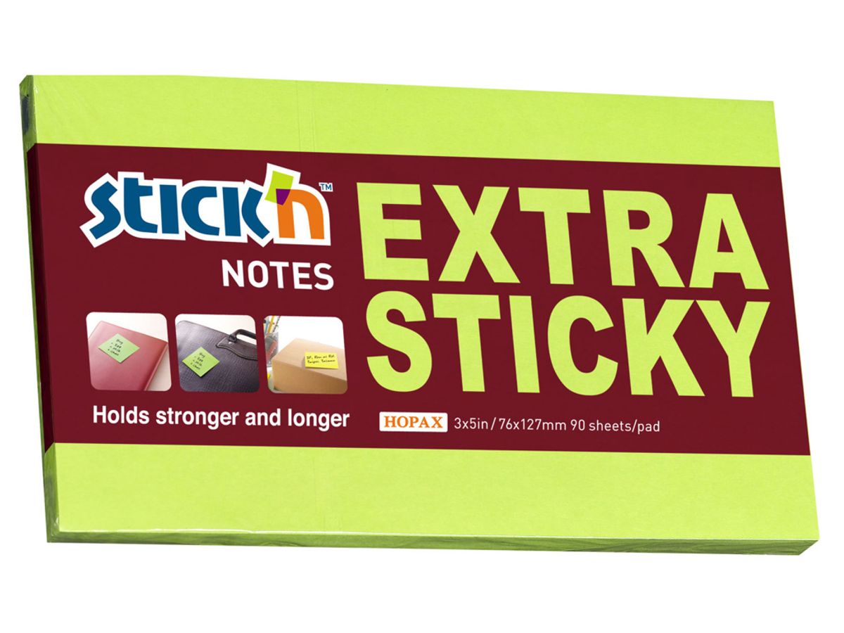 Notes Stick'n 75x127 mm. Extra Sticky Grøn