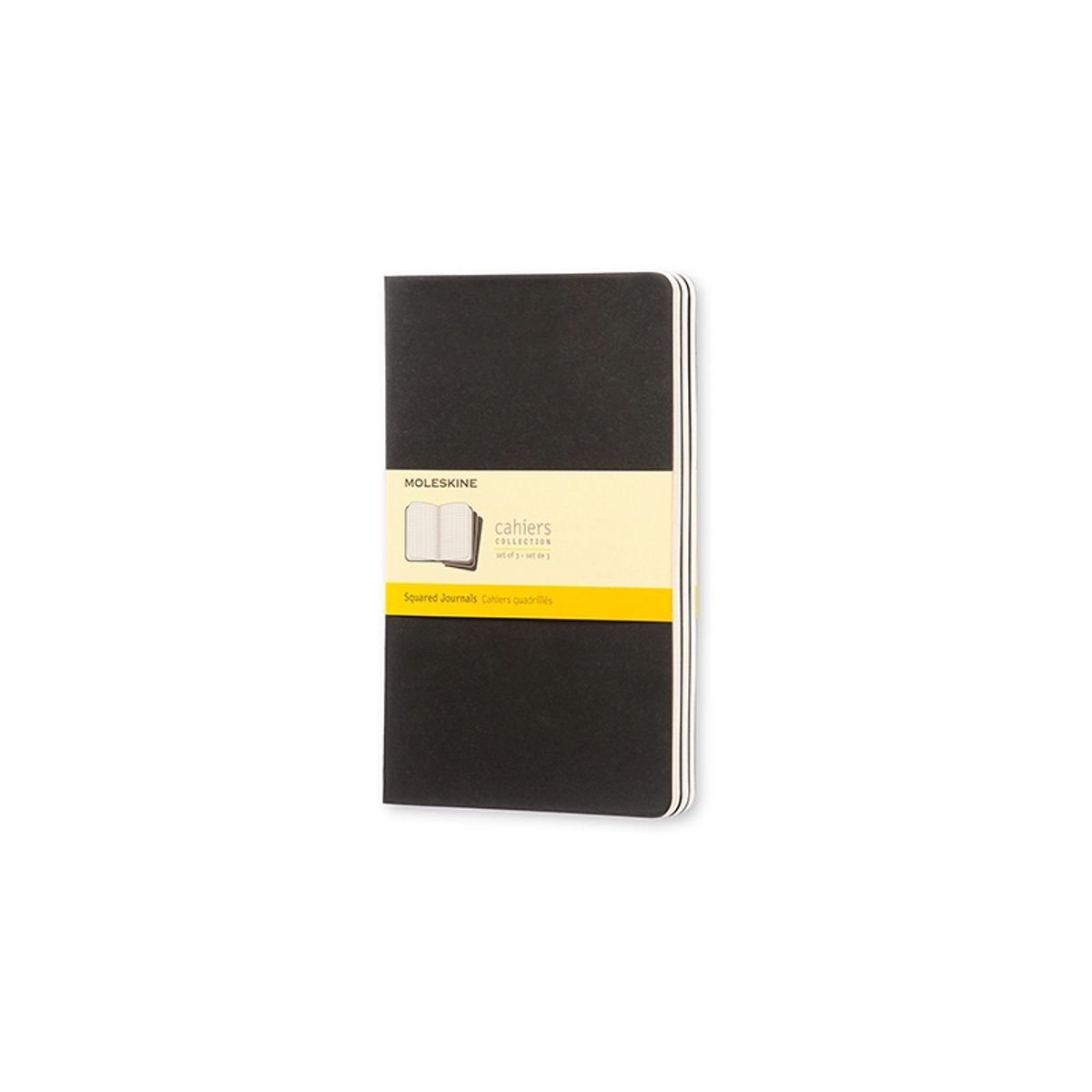 Notesbog Moleskine l cahiers sort 3 stk m/80 kvadrerede ark