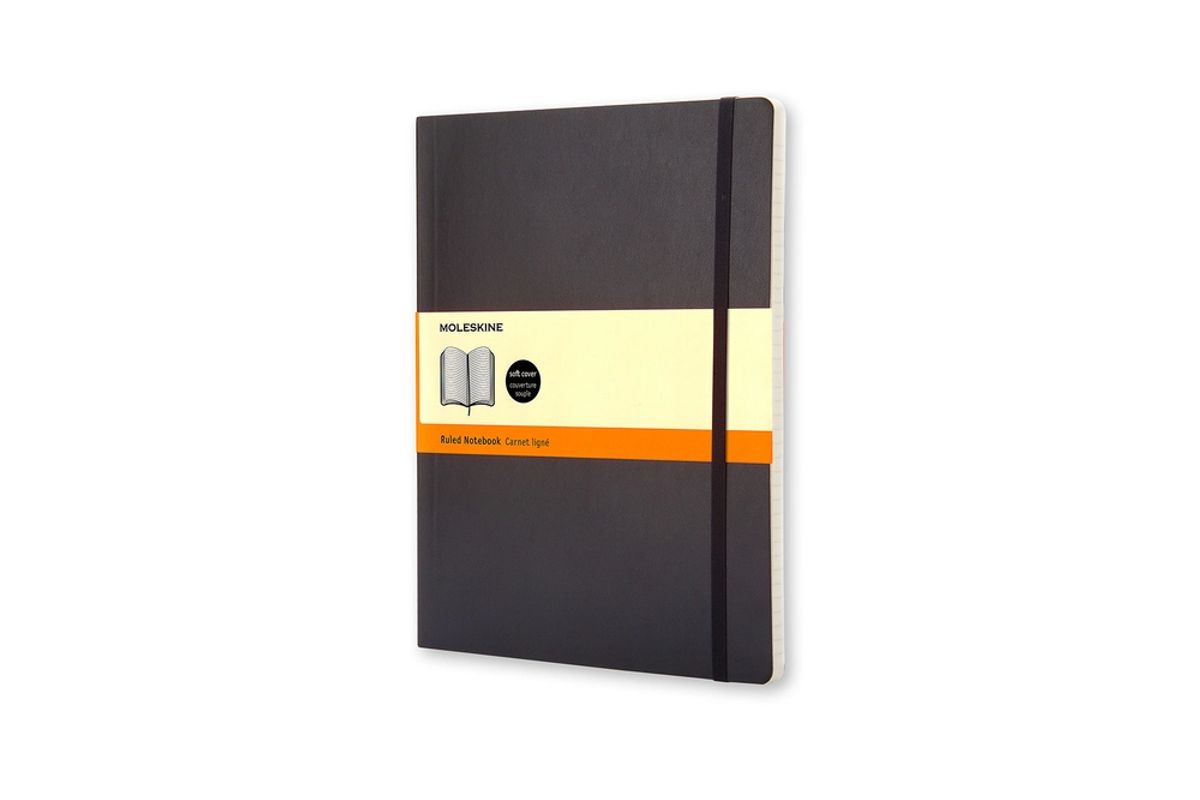 Notesbog Moleskine x-large sort m/192 linjerede ark soft