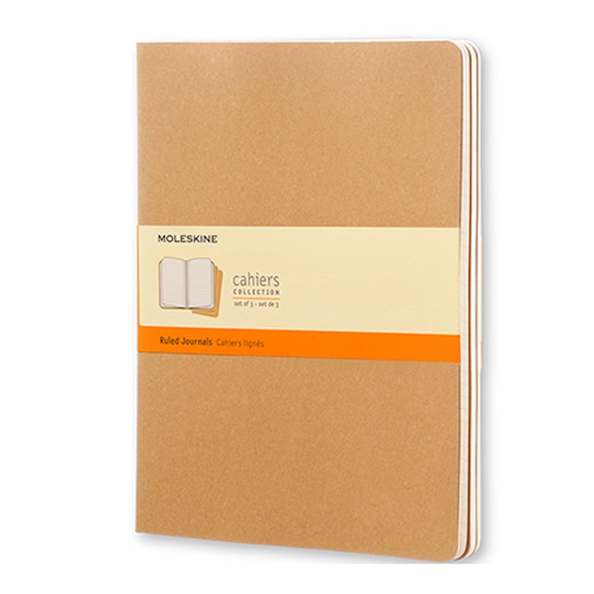 Notesbog Moleskine xl cahiers kraft 3 stk m/120 linjrede ark