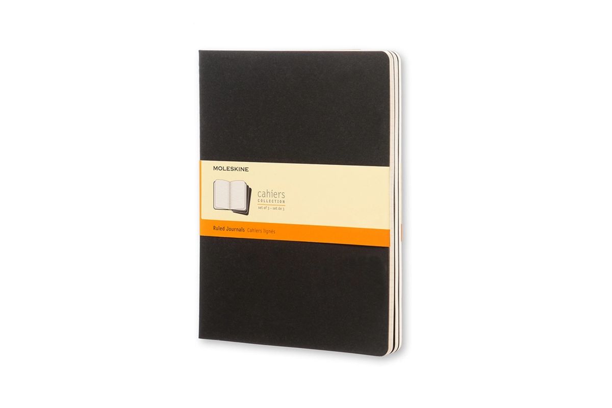 Notesbog Moleskine xl cahiers sort 3 stk m/120 linjerede ark