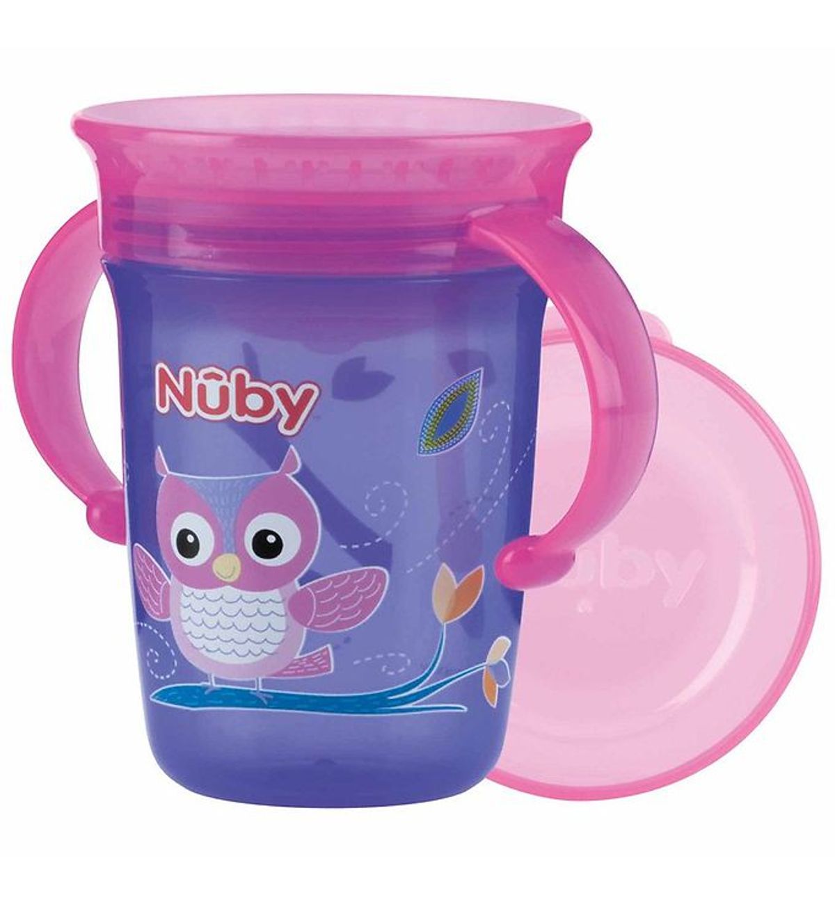 Nuby Drikkekop m. Håndtag - 240ml -Lilla m. Print