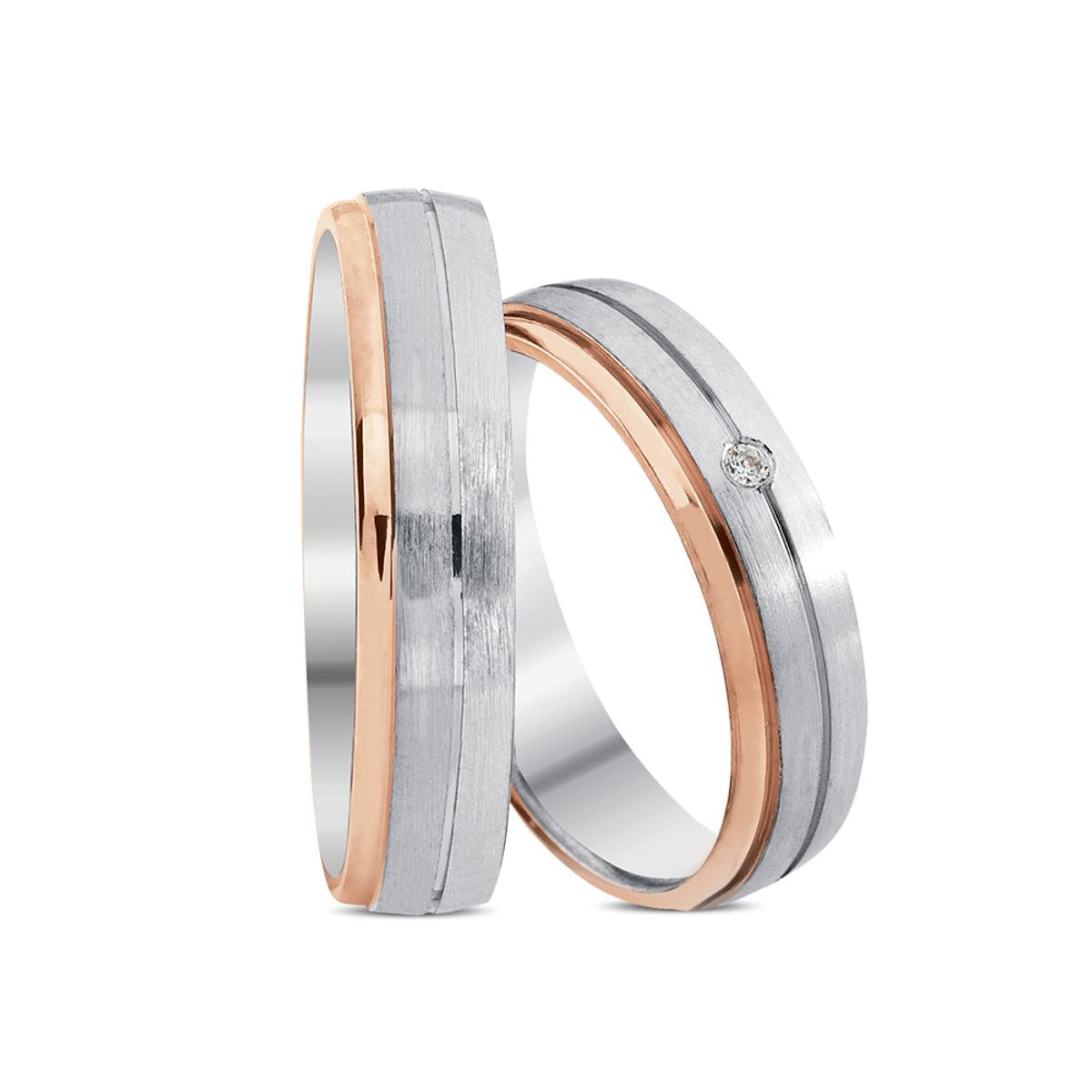 Nuran - Vielsesring bicolor, 0,01ct. w/vs, 5 mm 14 kt.