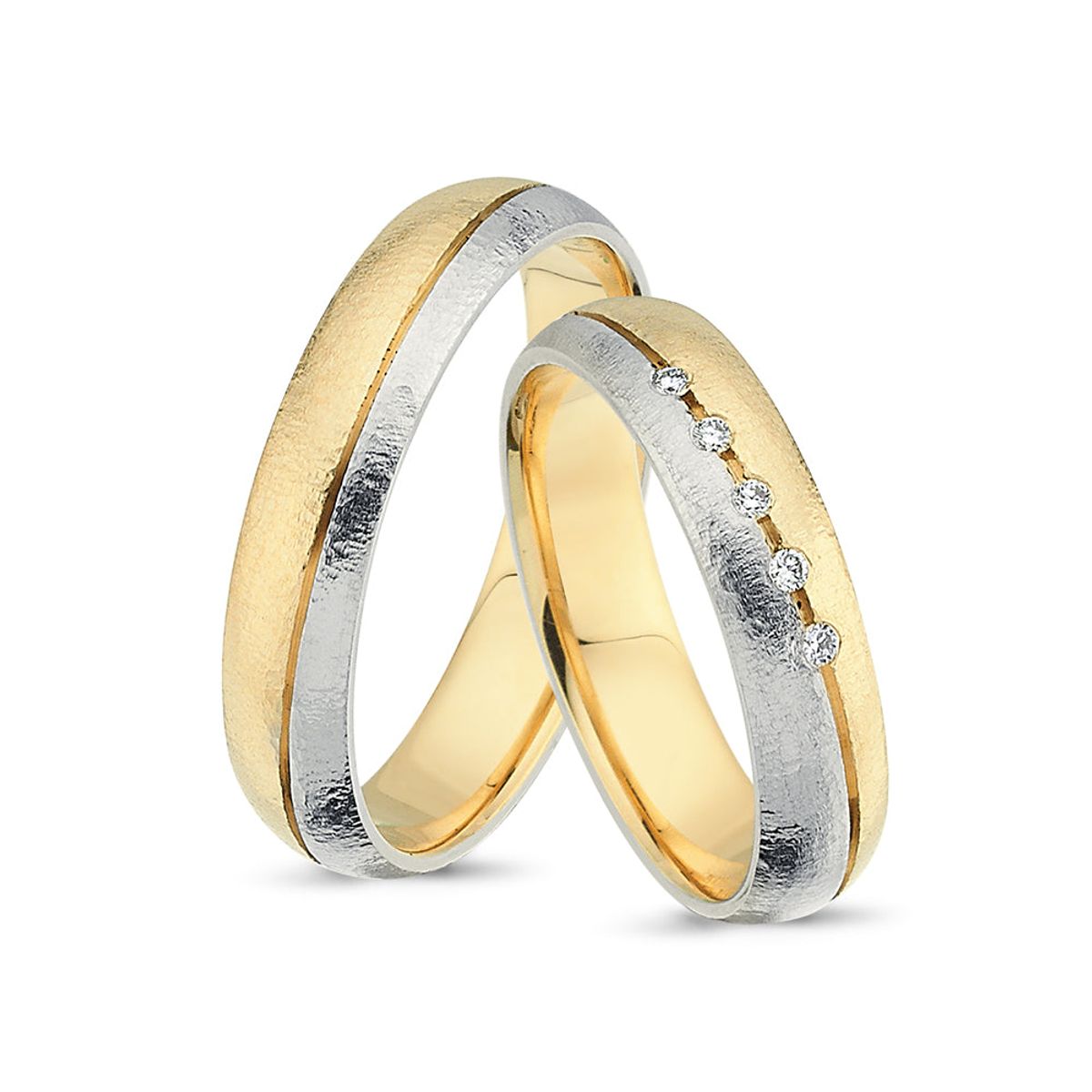 Nuran - Vielsesring bicolor, 5x0,01ct. w/vs 14 kt.