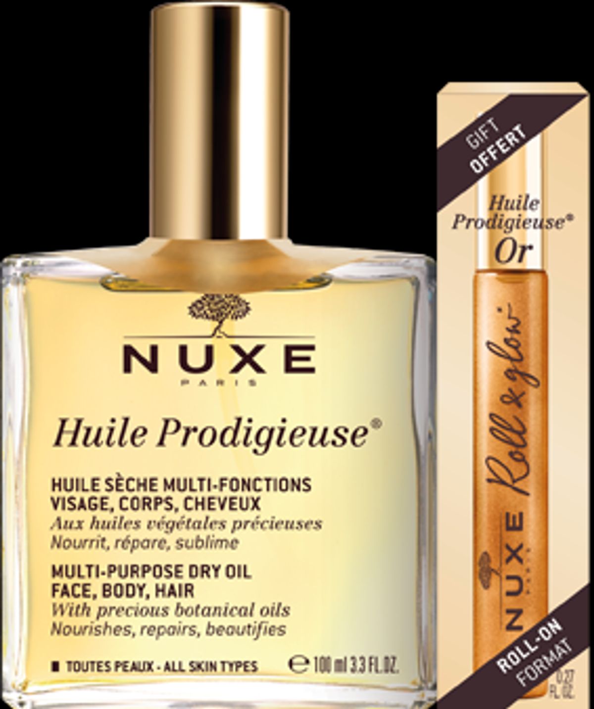 Nuxe Huile Prodigiuese Dry Oil + Roll-on "Gold", 100ml+8ml.