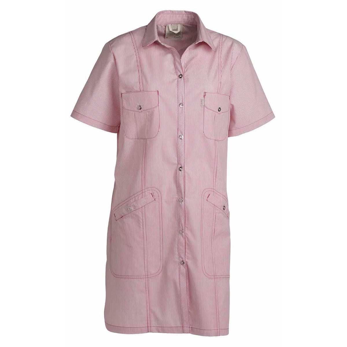 Nybo Pink Stribet Dametunika Fresh, Justerbar Elastik, Rummelige Lommer - 4XL/62