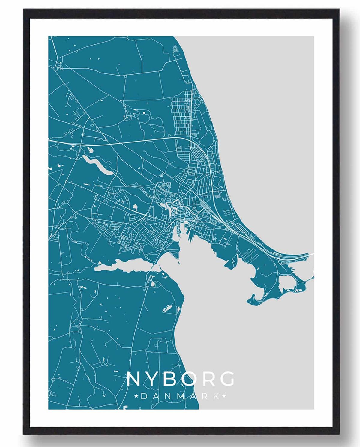 Nyborg by plakat - blå (Størrelse: L - 50x70cm (B2))