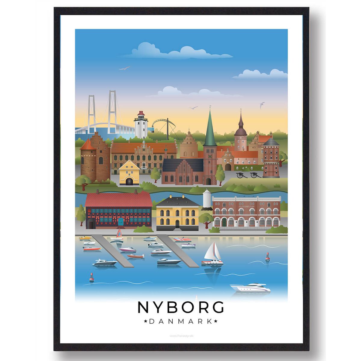 Nyborg byplakat med hvid kant (RESTPARTI) (Størrelse: L - 50x70cm (B2))