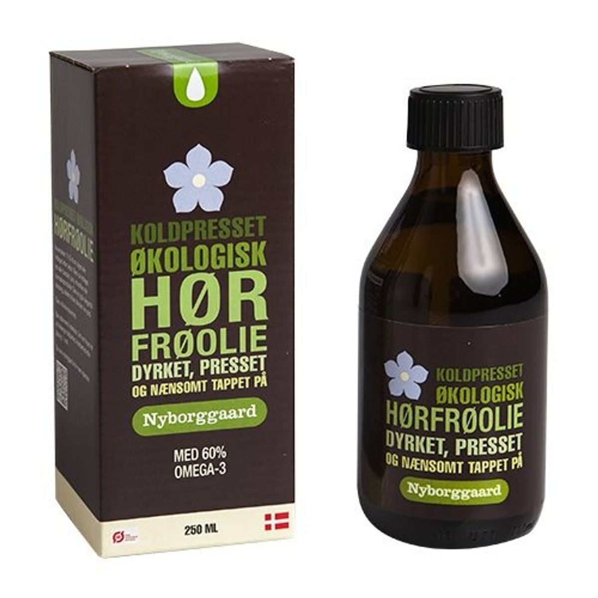 Nyborggaard Hørfrøolie koldpresset Ø, 250ml.