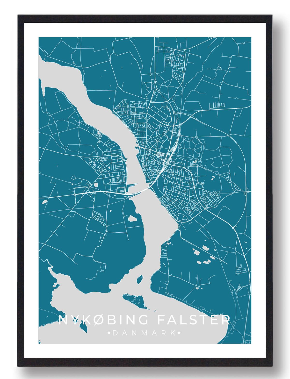 Nykøbing Falster by plakat - blå (Størrelse: L - 50x70cm (B2))