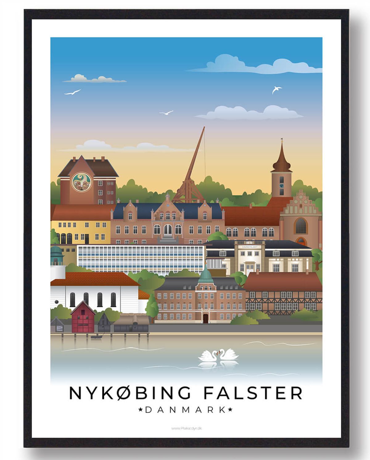 Nykøbing Falster byplakat med hvid kant (RESTPARTI) (Størrelse: L - 50x70cm (B2))