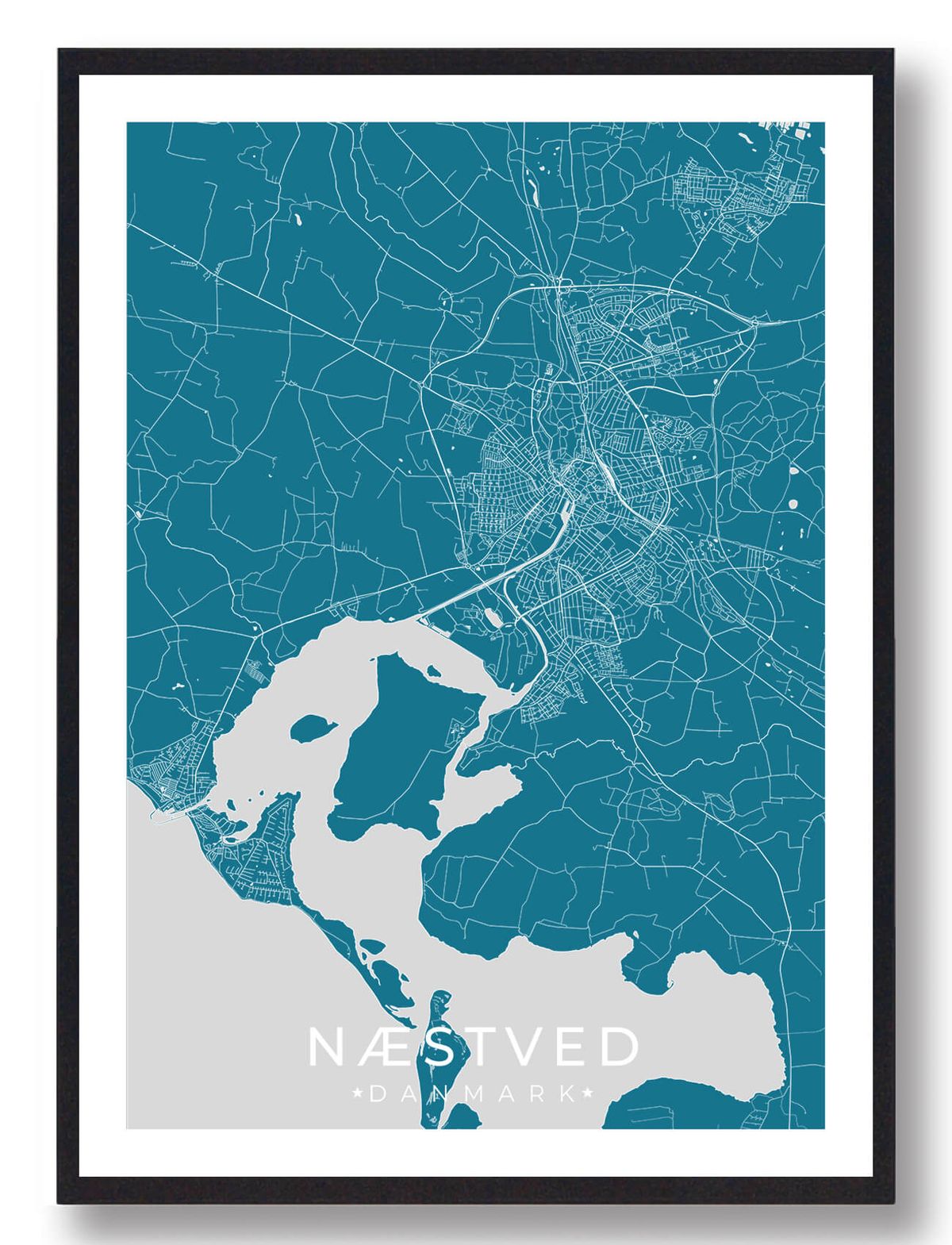 Næstved by plakat - blå (Størrelse: L - 50x70cm (B2))