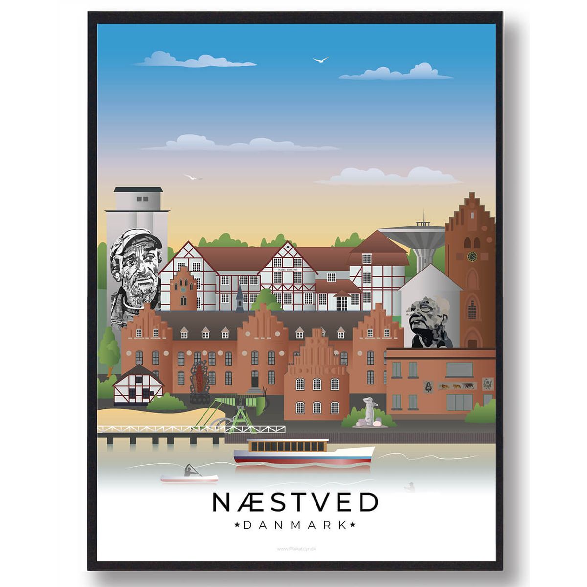 Næstved byplakat (RESTPARTI) (Størrelse: XL - 70x100cm)