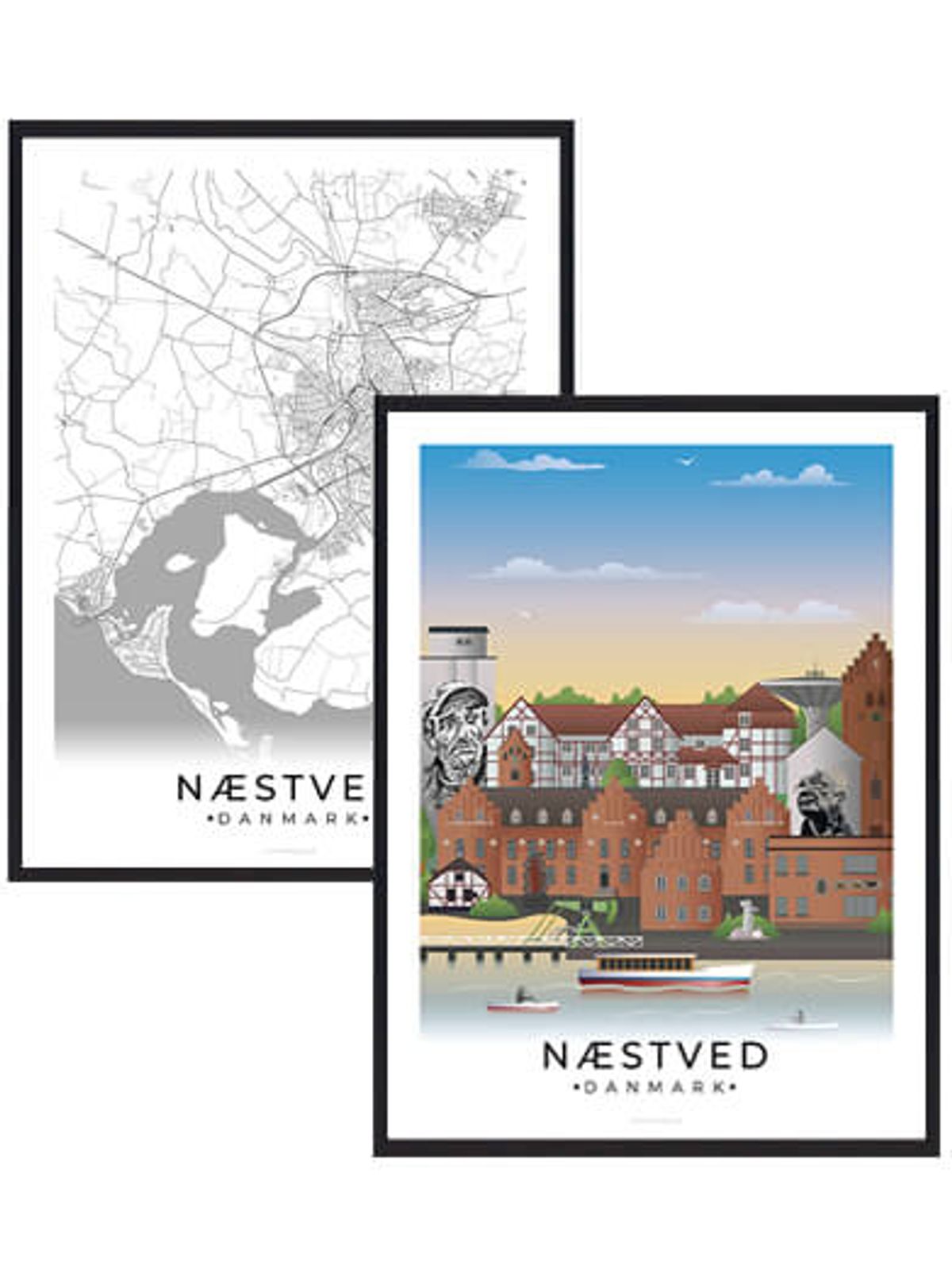 Næstved byplakatsæt (Størrelse: M - 30x40cm)