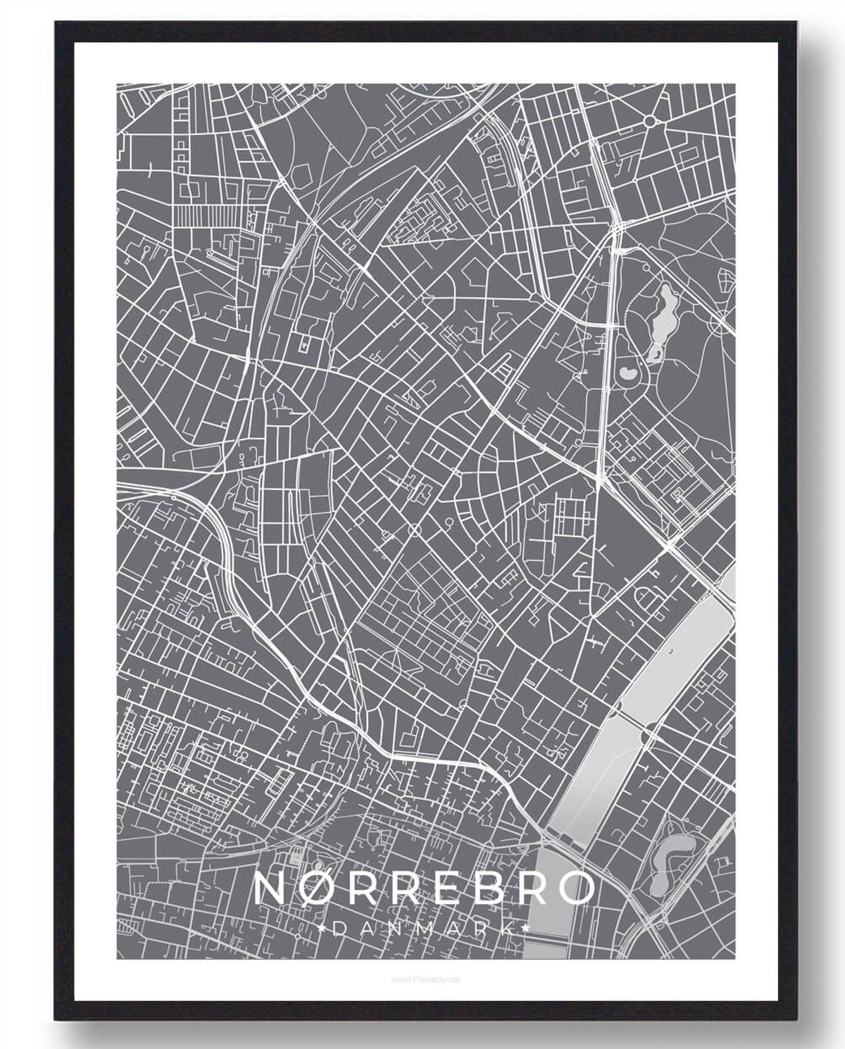 Nørrebro by plakat - grå (Størrelse: L - 50x70cm (B2))