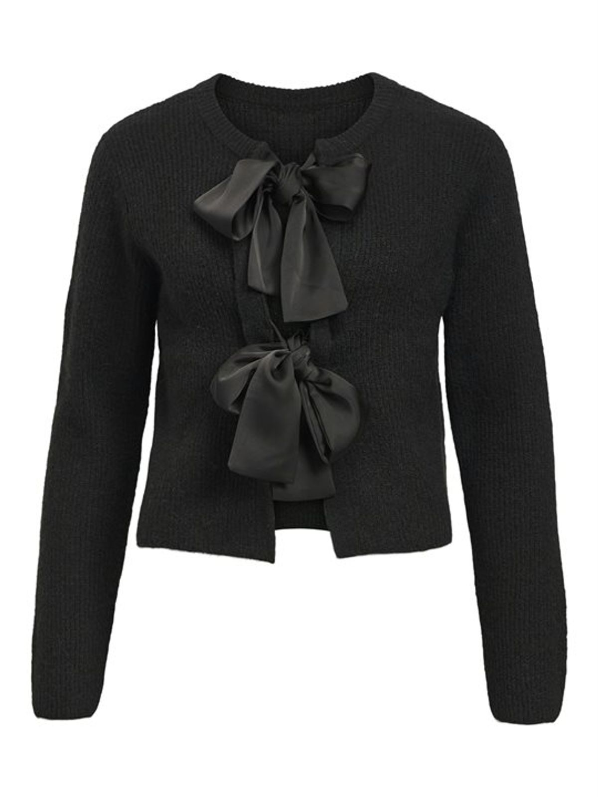 Object - Parvi Sateen Bow Knit Cardigan - Black