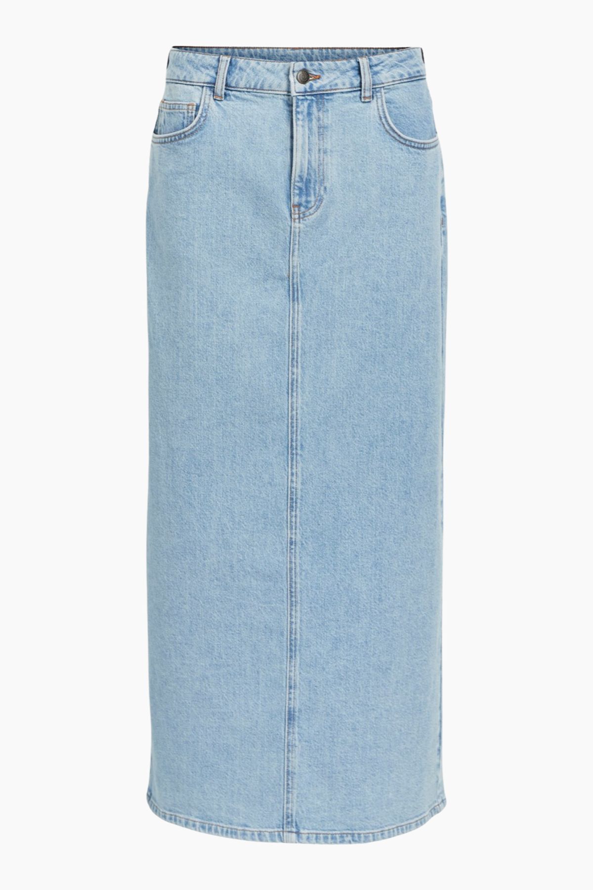 Objellen MW Long Denim Skirt - Light Blue Denim - Object - Blå XS