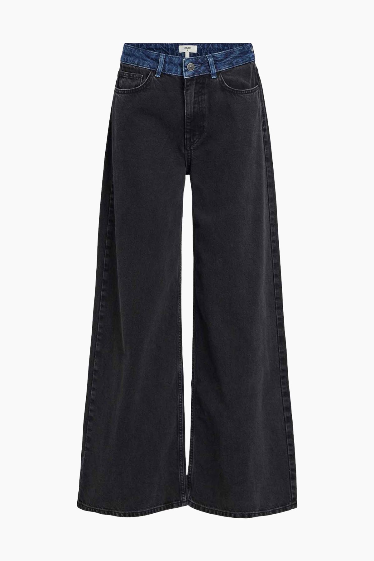 Objmoji Beate MW Wide Jeans - Black Denim/Medium Blue - Object - Sort S