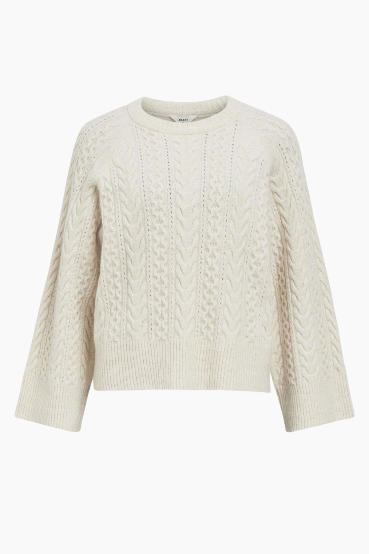 Objrosa Knit L/S RE Pullover 134 - White Sand/Melange - Object - Hvid L