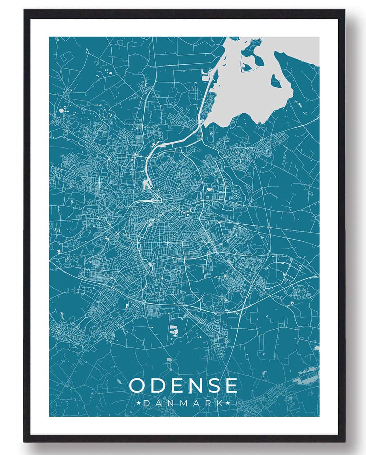 Odense by plakat - blå (Størrelse: M - 30x40cm)