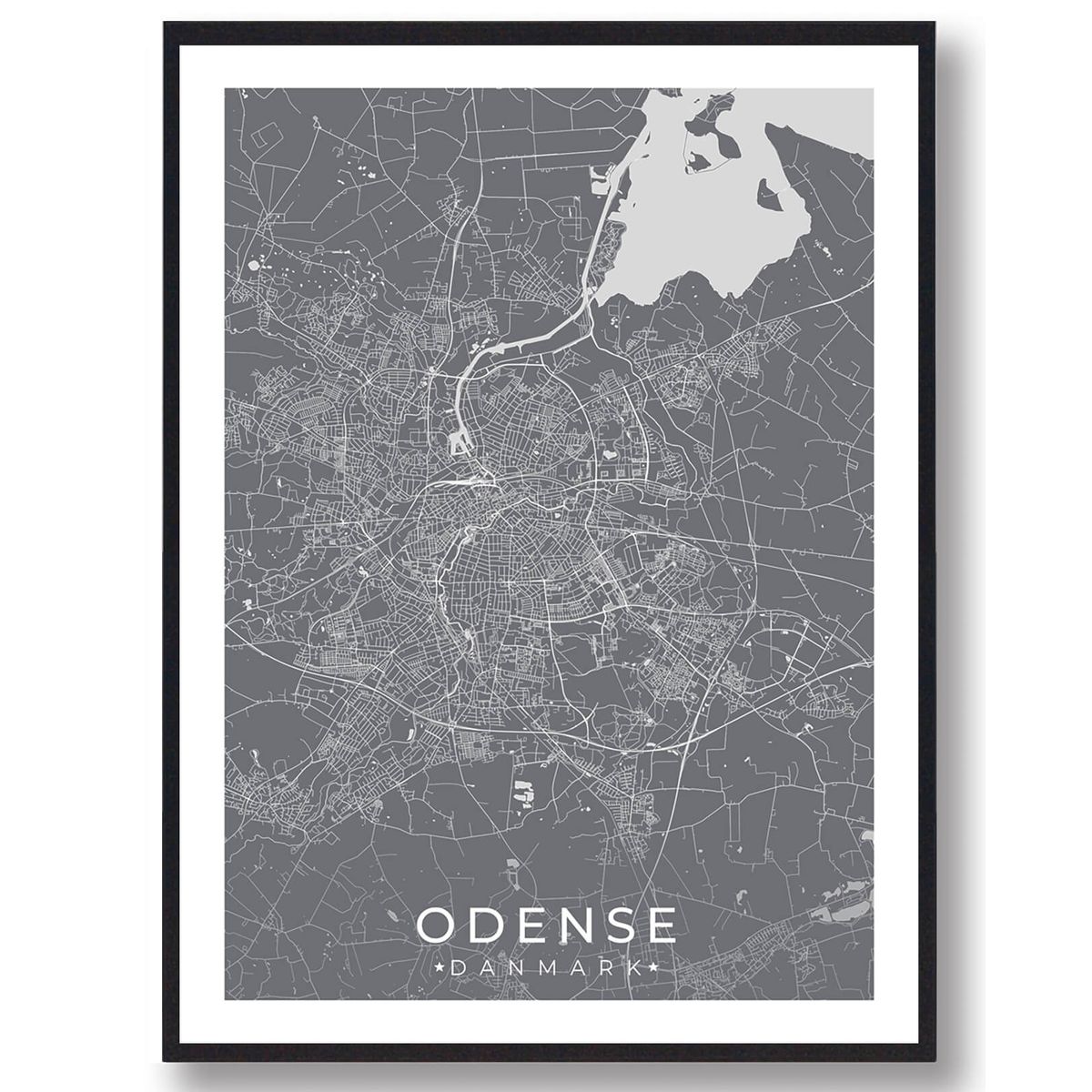 Odense by plakat - grå (Størrelse: M - 30x40cm)