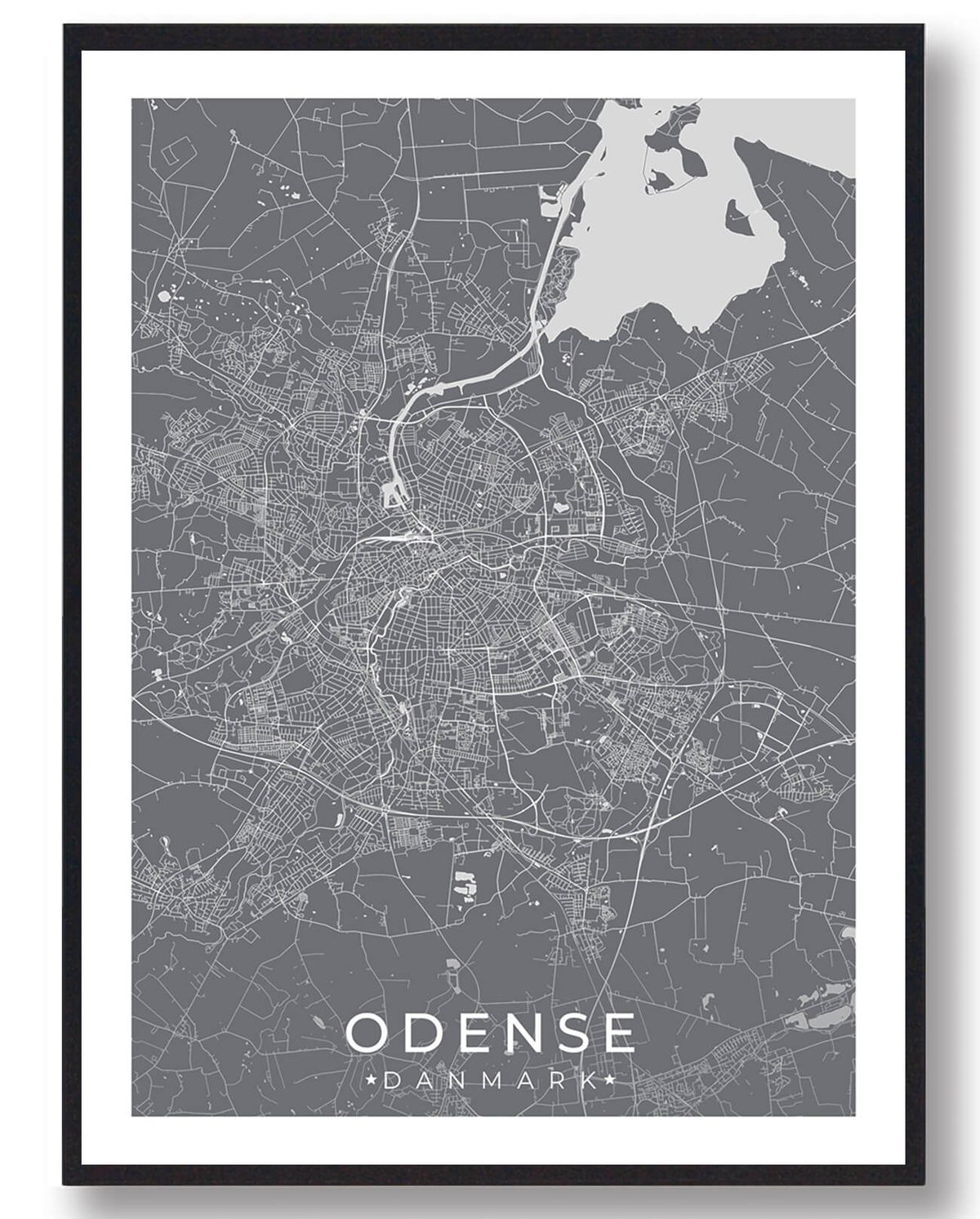 Odense by plakat - grå (Størrelse: XS - 15x21cm (A5))