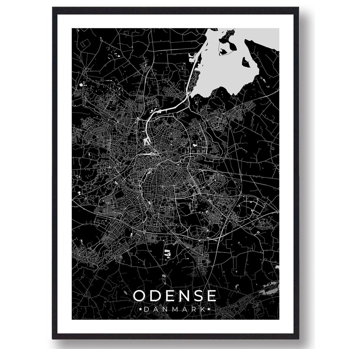 Odense by plakat - sort (Størrelse: XS - 15x21cm (A5))