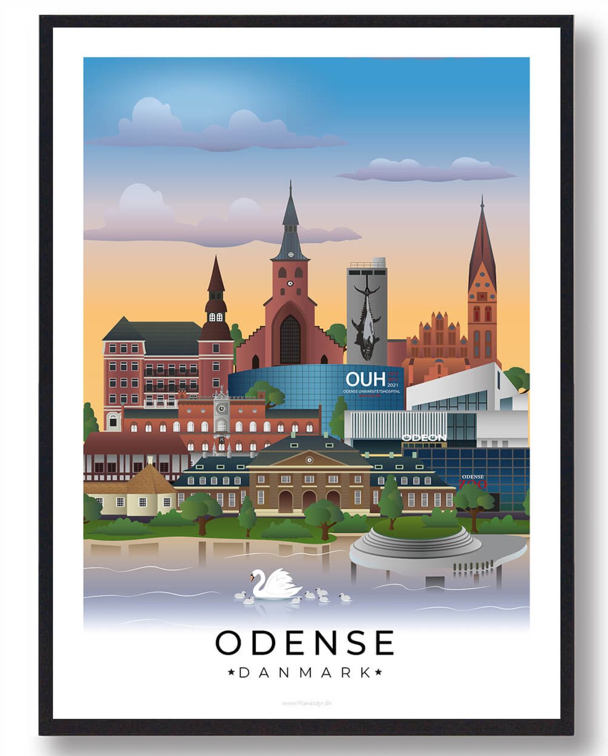 Odense plakat med hvid kant (RESTPARTI) (Størrelse: M - 30x40cm)