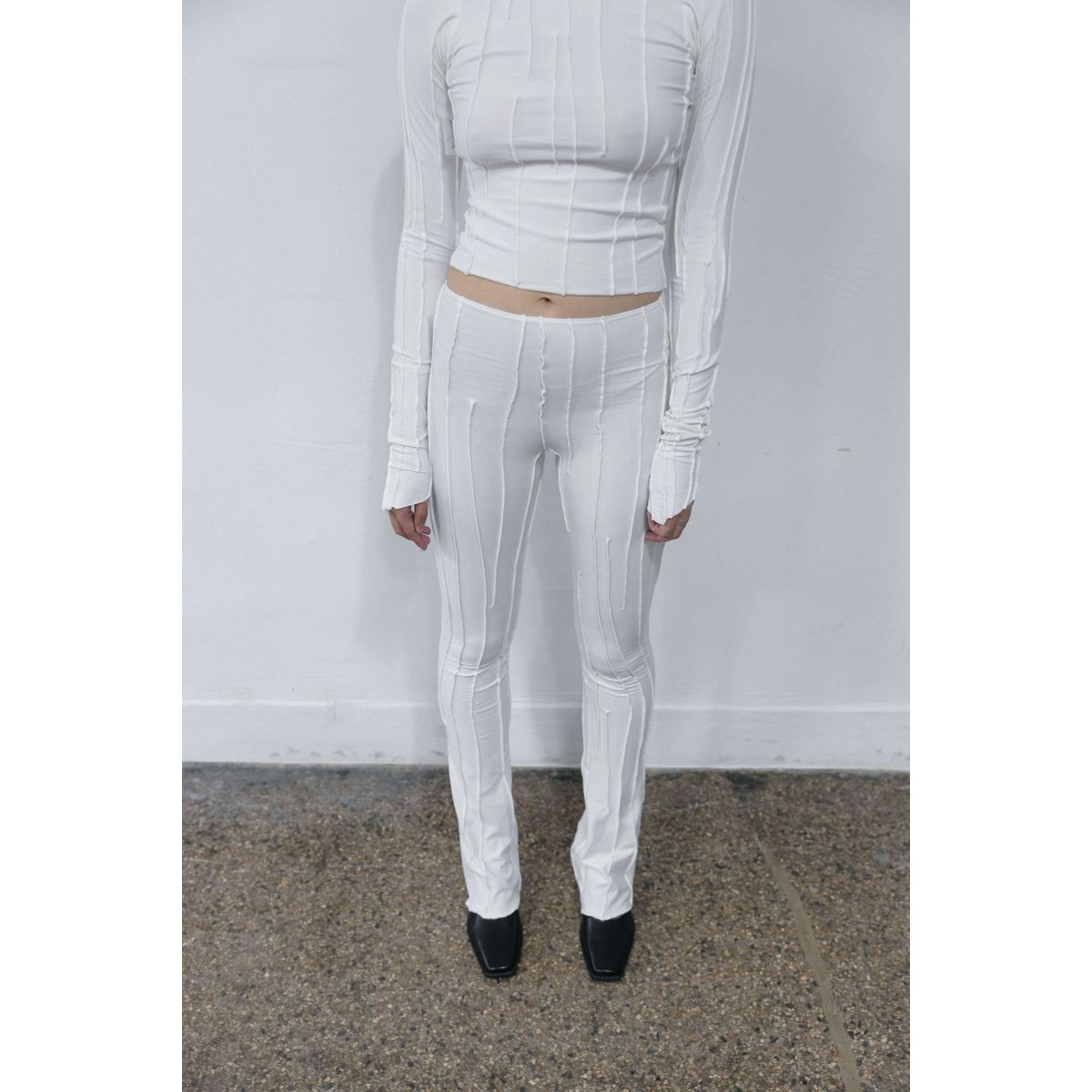 OFF-WHITE ASYMMETRIC FULL SUTURE FLARE PANTS - XS/S fits a XS-M