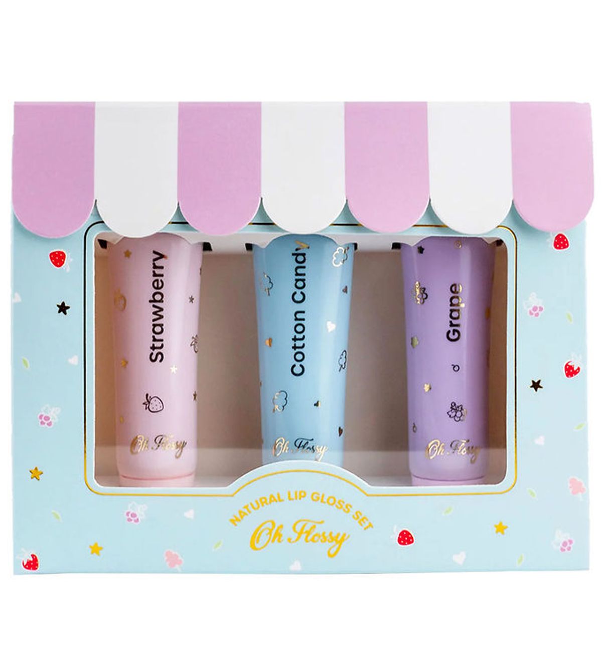 Oh Flossy Lip Gloss - 3-pak - Jordbær/Candyfloss/Grape