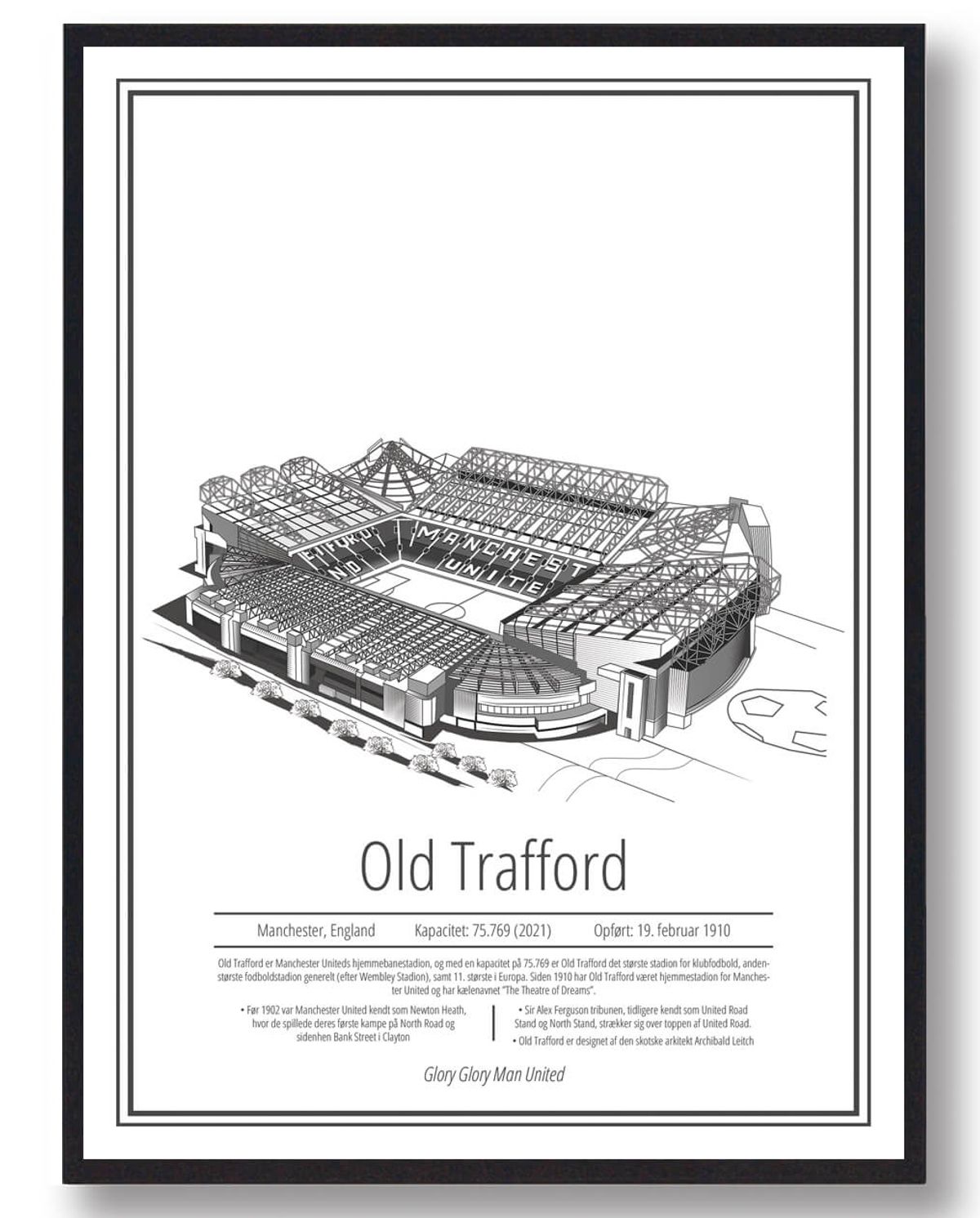 Old Trafford - Manchester United - stadion plakat (Størrelse: L - 50x70cm (B2))