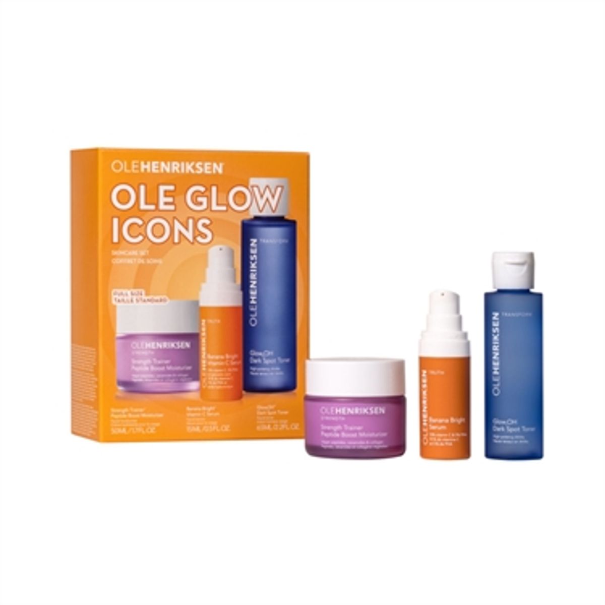 Ole Henriksen Glow Icons Skincare Set, Peptide Moisturizer, Vitamin C Serum og Dark Spot Toner