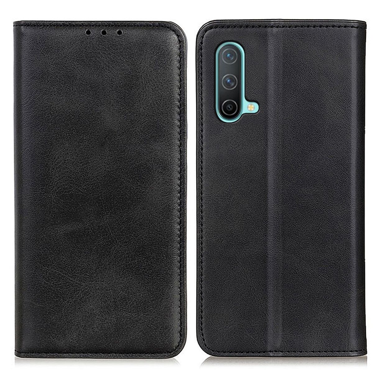 OnePlus Nord CE 5G - Ægte læder flip cover - Sort