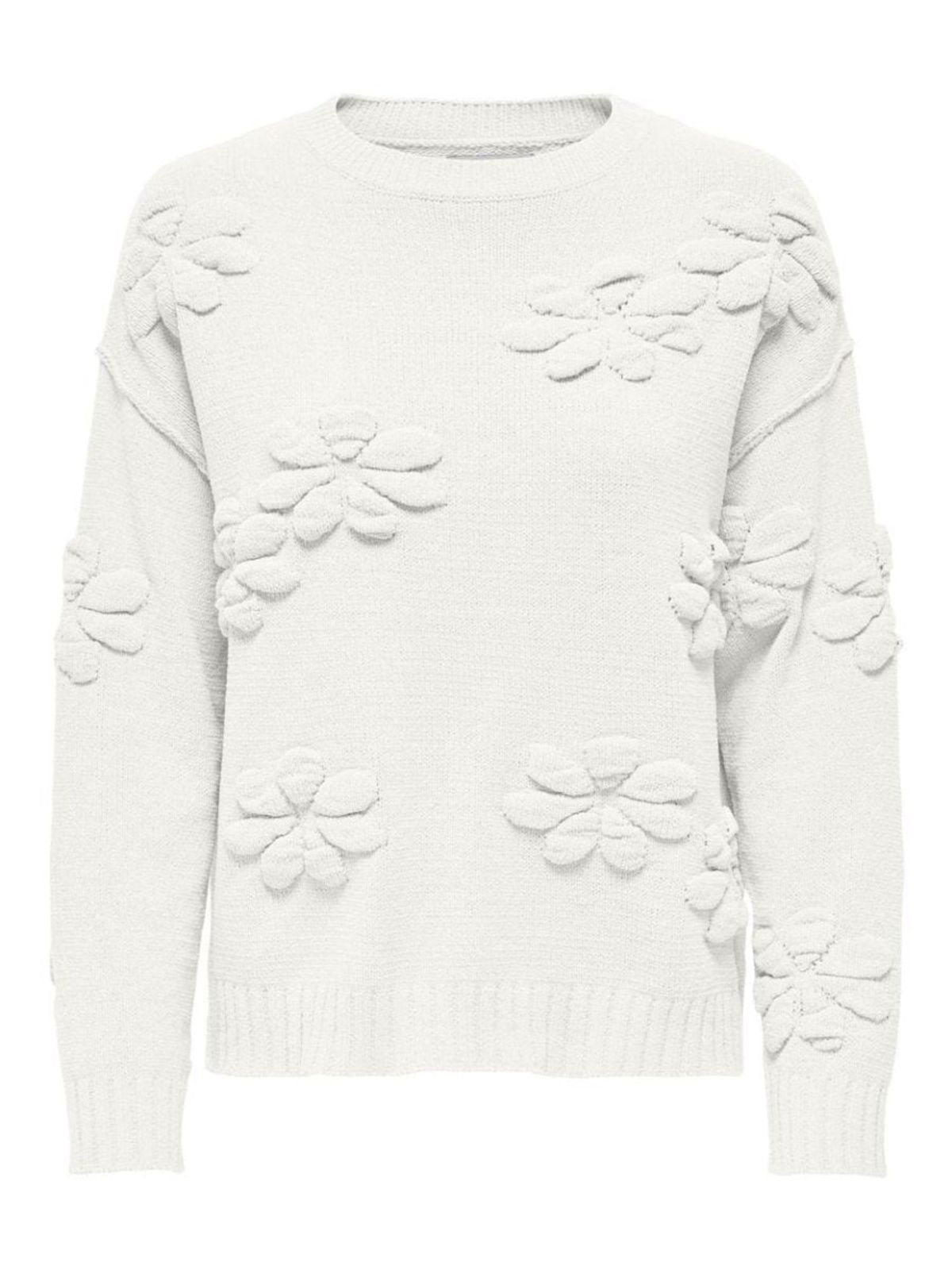 Onlkia Ls Loose Detail Oneck Cloud Dancer Flower L