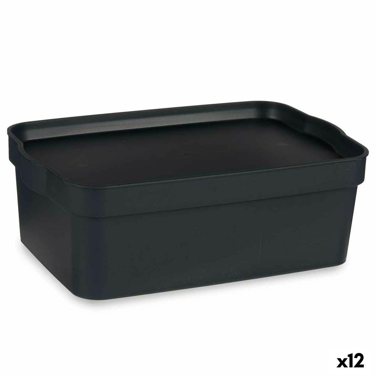 Opbevaringsboks med låg Antracit Plastik 6 L 21 x 11 x 32 cm (12 enheder)