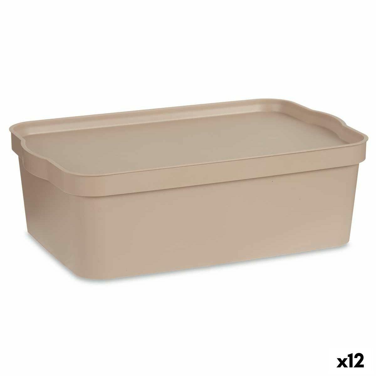 Opbevaringsboks med låg Beige Plastik 14 L 29,5 x 14,5 x 45 cm (12 enheder)