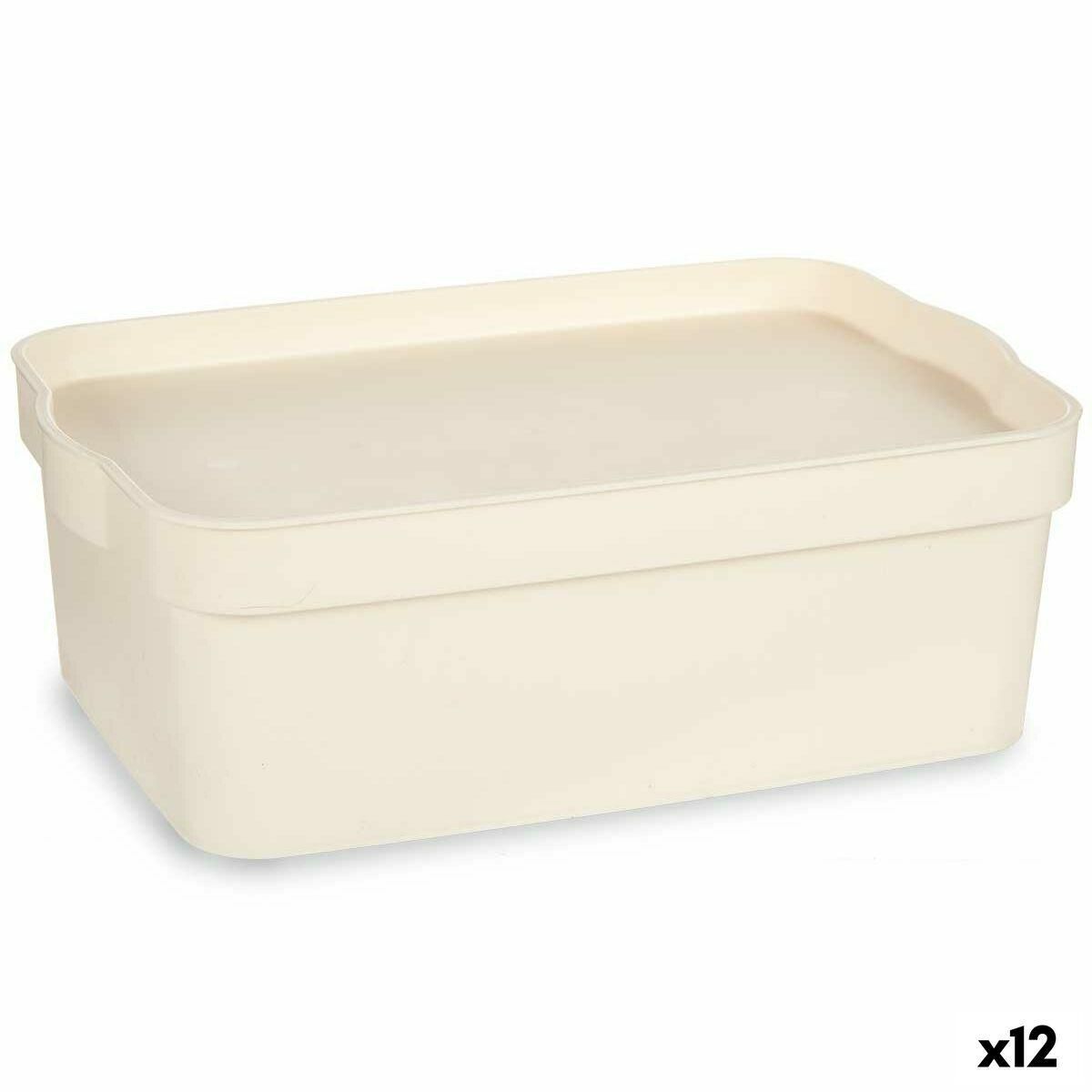 Opbevaringsboks med låg Flødefarvet Plastik 6 L 21,5 x 11 x 31,5 cm (12 enheder)