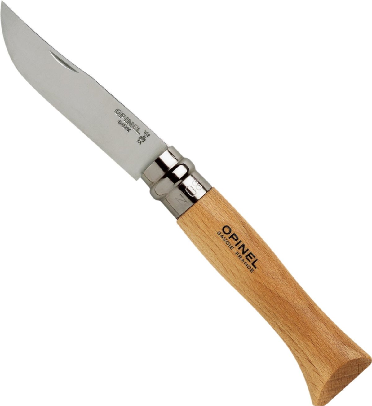 Opinel N°08 rustfri 8,5 cm. med skaft i bøg