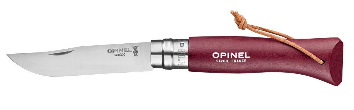 Opinel N°8 stainless 8,5 cm. m. læderstrop, Burgundy