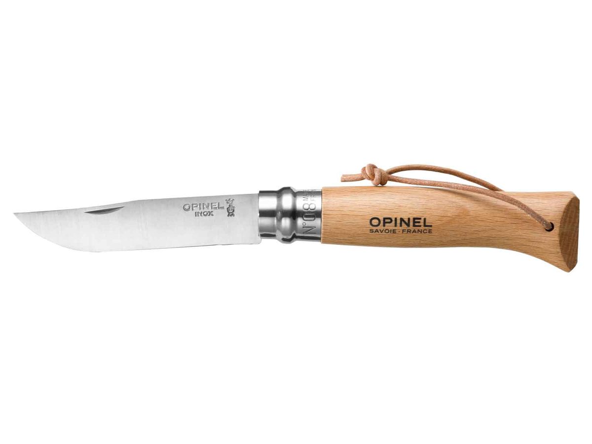 Opinel N°8 stainless 8,5 cm. m. læderstrop Bøg