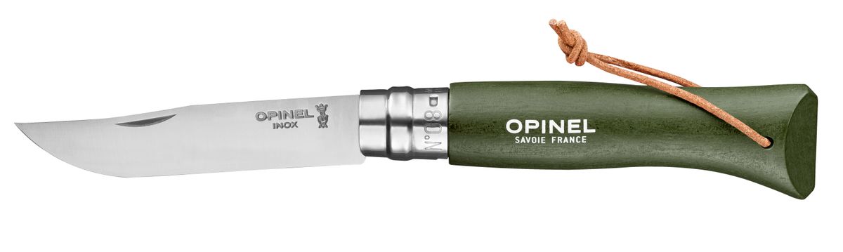 Opinel N°8 stainless 8,5 cm. m. læderstrop, Khaki