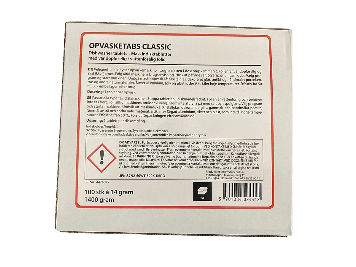 Opvaskemaskine tabs. Pakke a 100 stk.