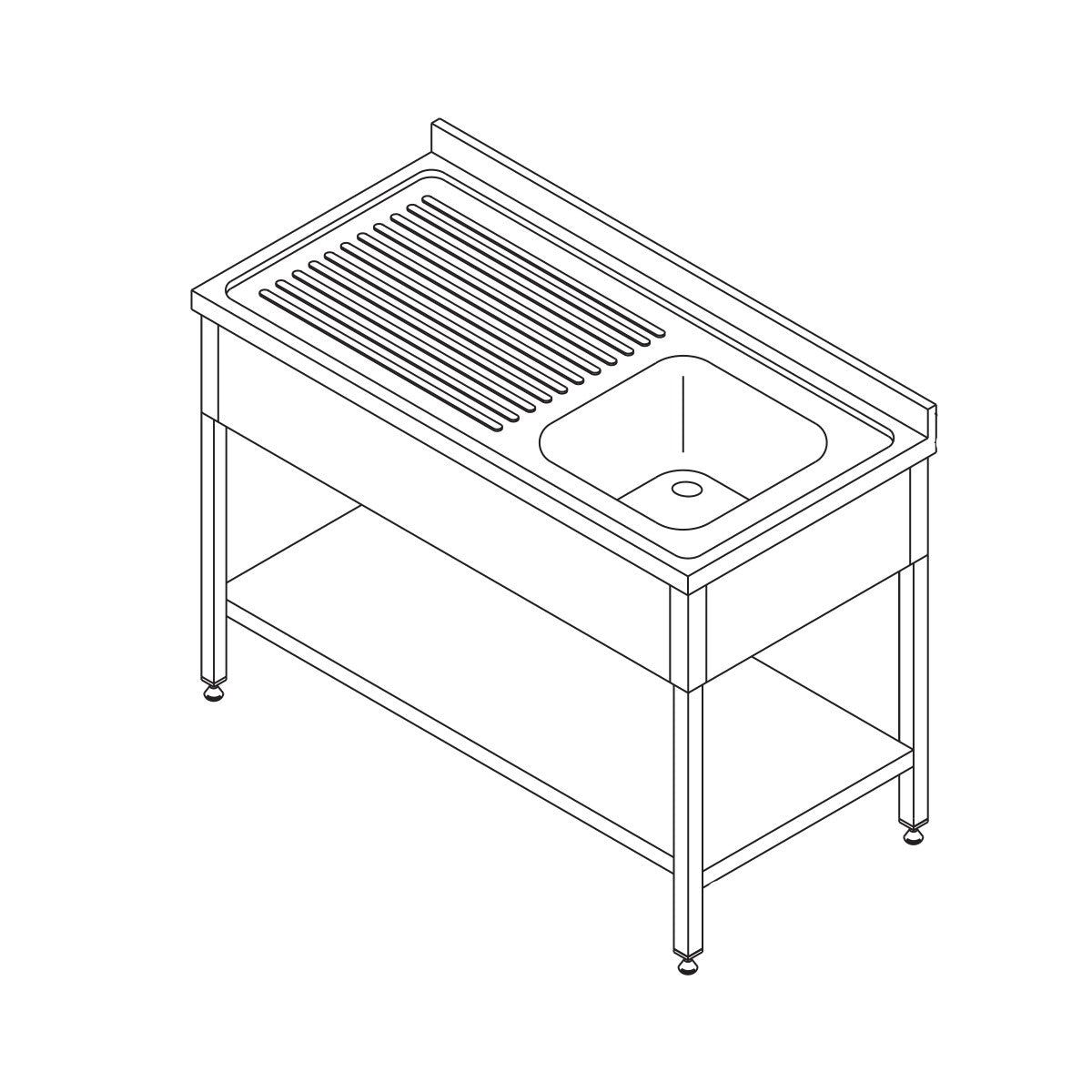 Opvaskemaskinebord - 1 vask - med bagplade og hylde - 140 x 60 cm - højre