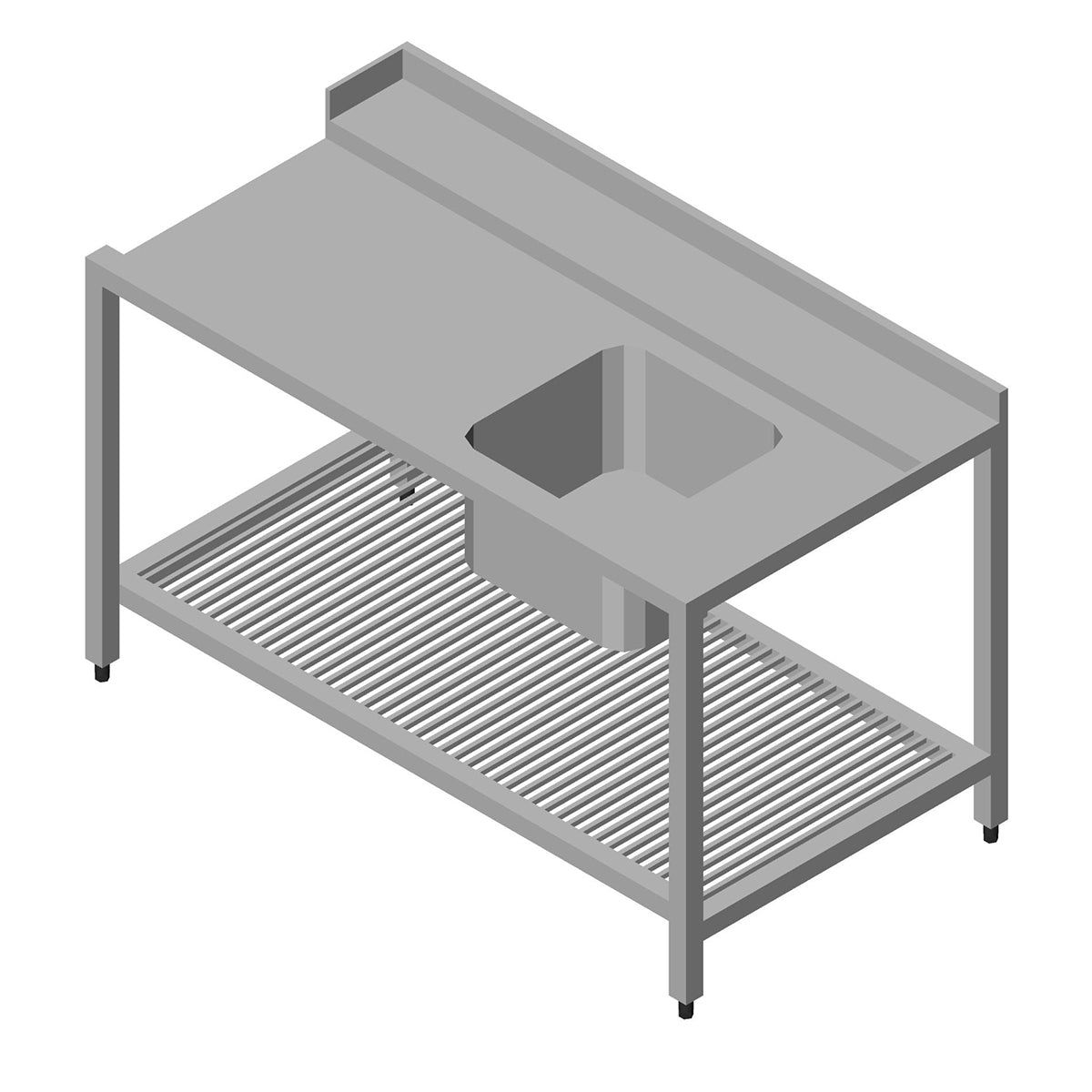 Opvaskemaskinebord - 190 x 75 cm - Højre - med vask og opbevaringshylde