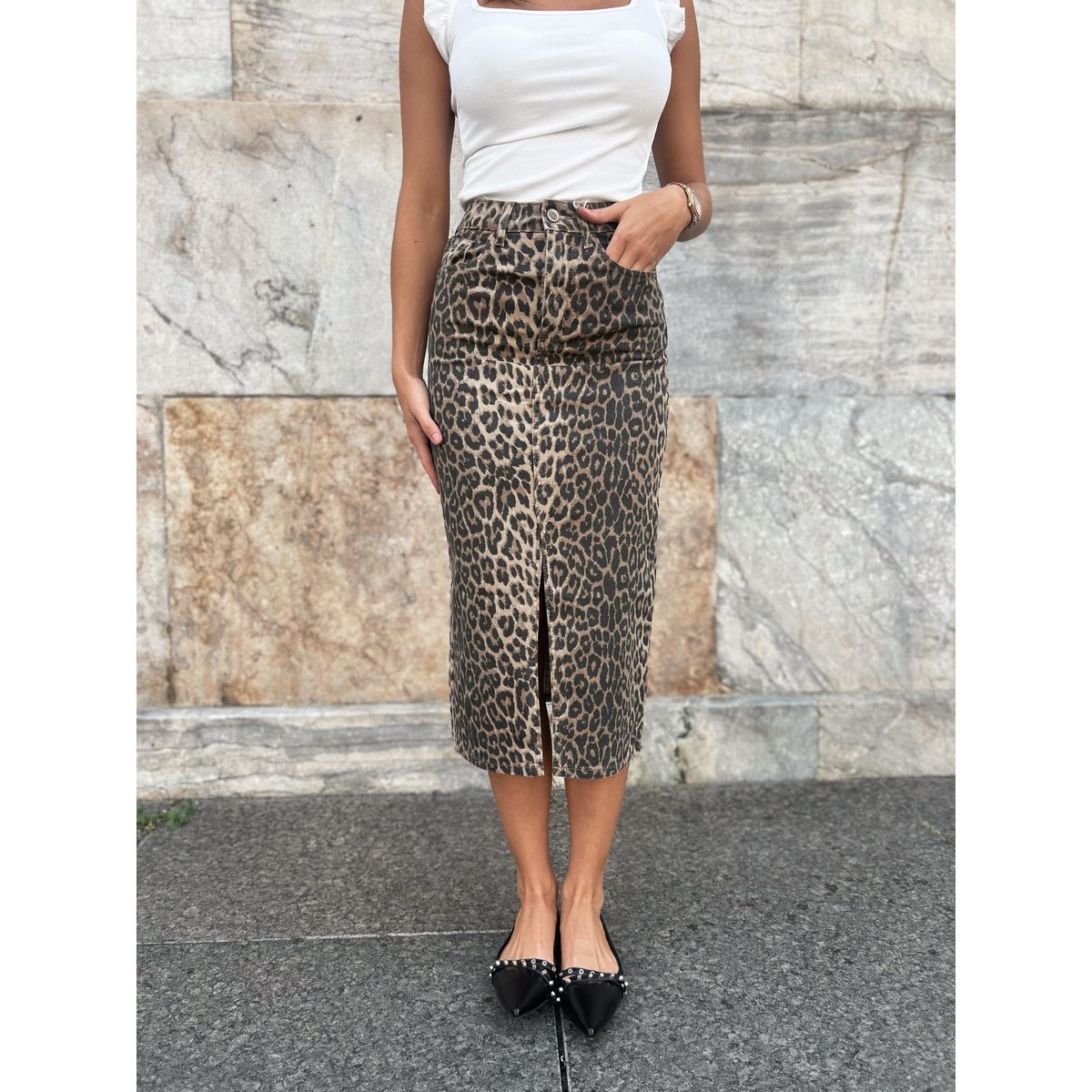 Oraije leopard denim skirt