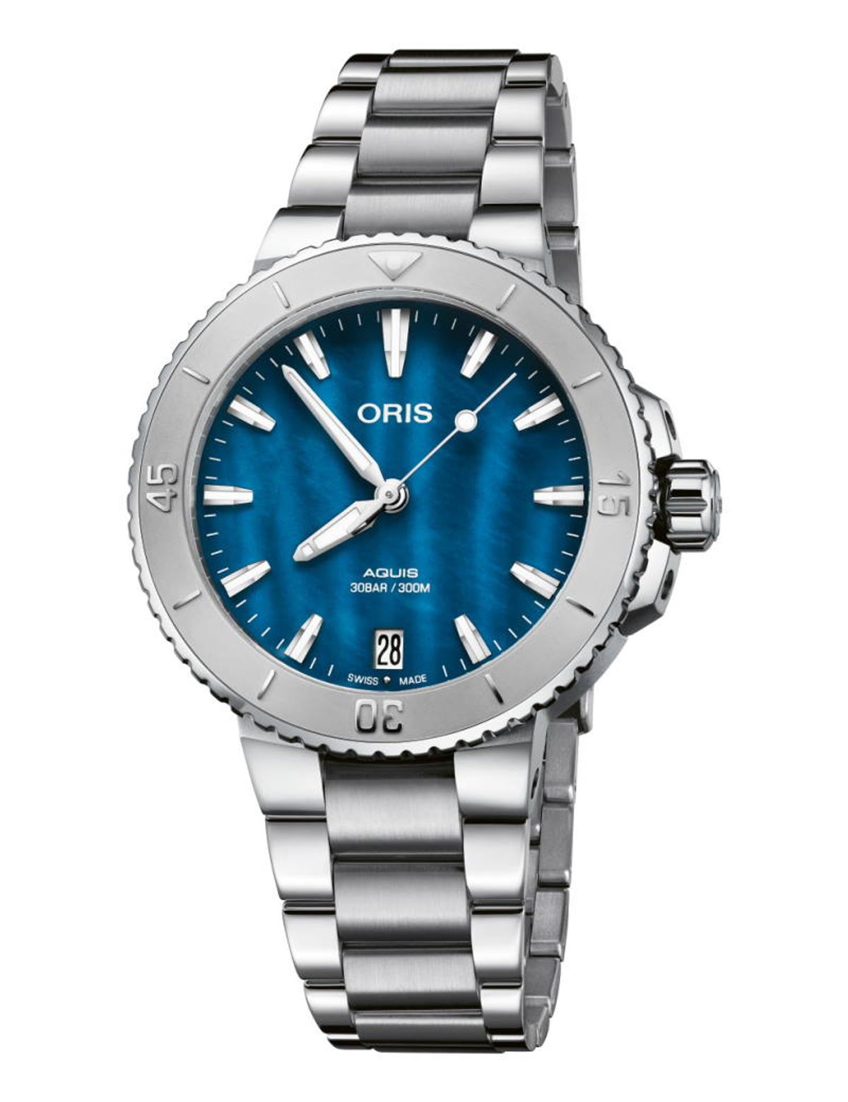 Oris Aquis Date armbåndsur med blå perlemor urskive - 36,5 mm